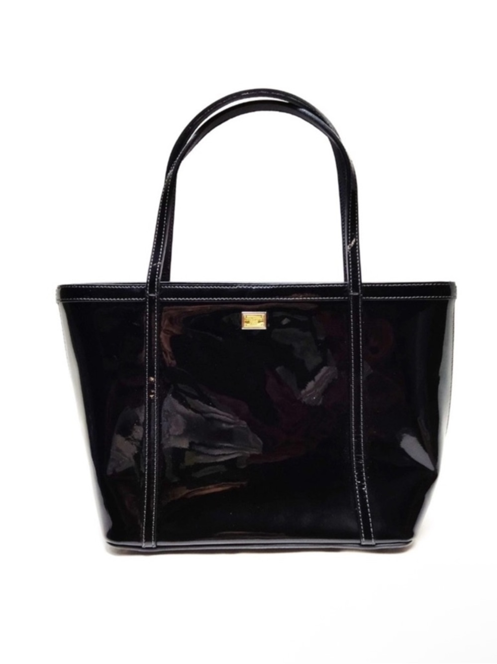 Dolce & Gabbana Black Patent Tote Handbag with animal print lining